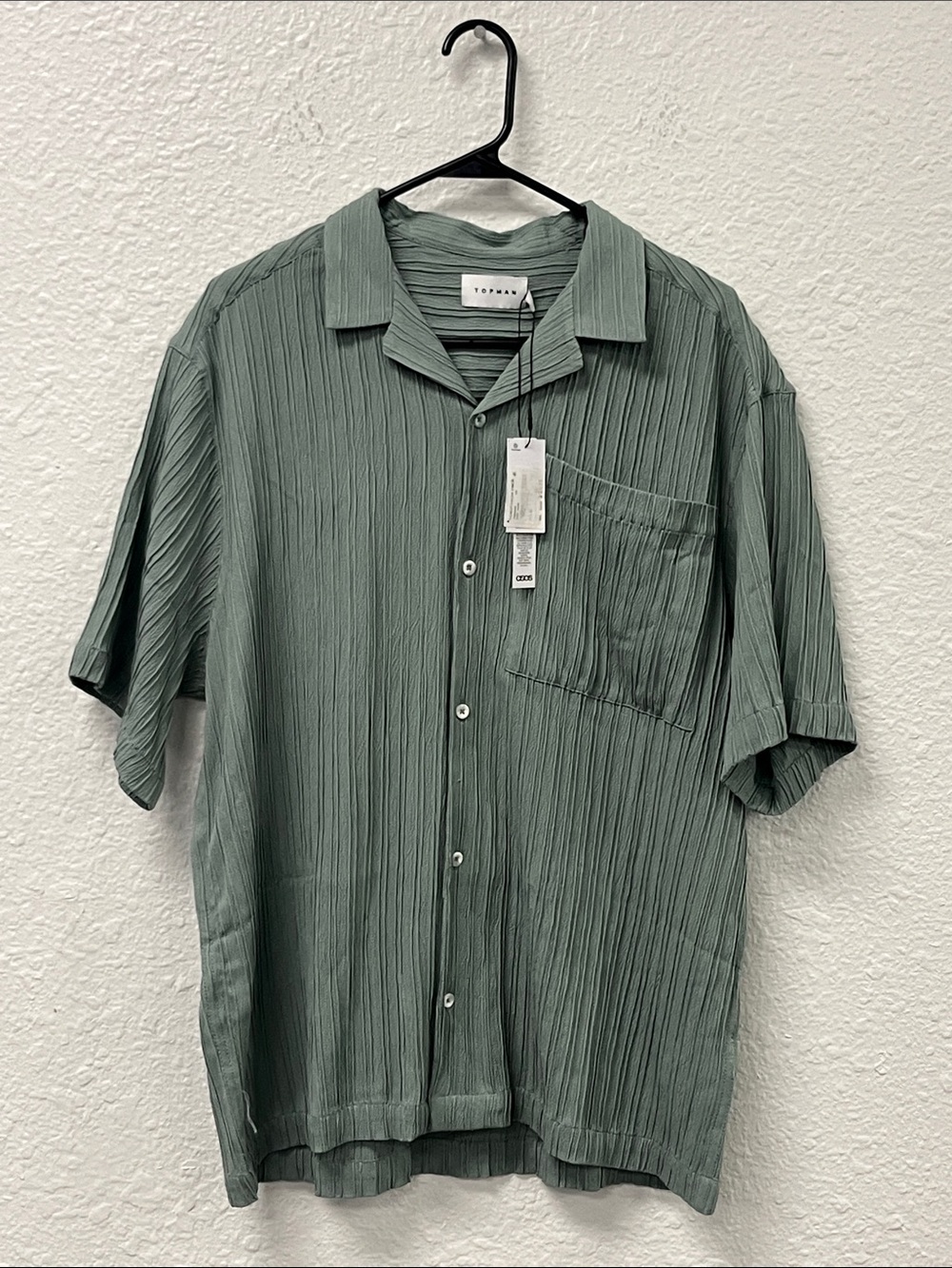 Topman Plisse Green Button Down Shirt